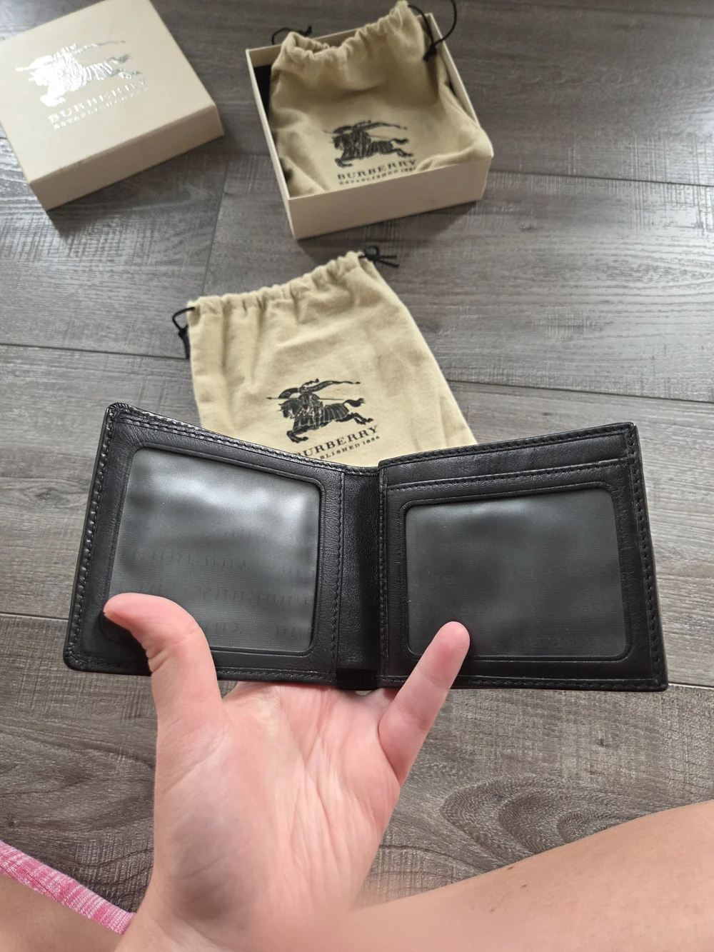 Burberry Black/Gray Signature Leather & Canvas Bi-Fold Wallet